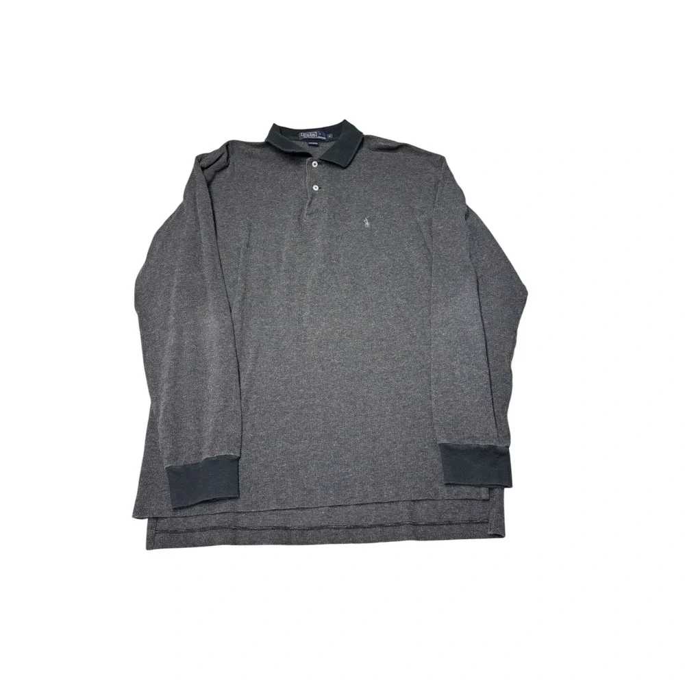 Polo Ralph Lauren Mens Large Long Sleeve Polo Shirt Gray Cotton Pique